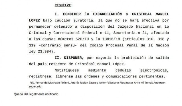 Excarcelación Cristobal Lopez Fabian De Sousa