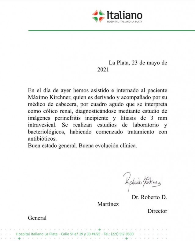 Internaron a Máximo Kirchner en el Hospital Italiano de La Plata