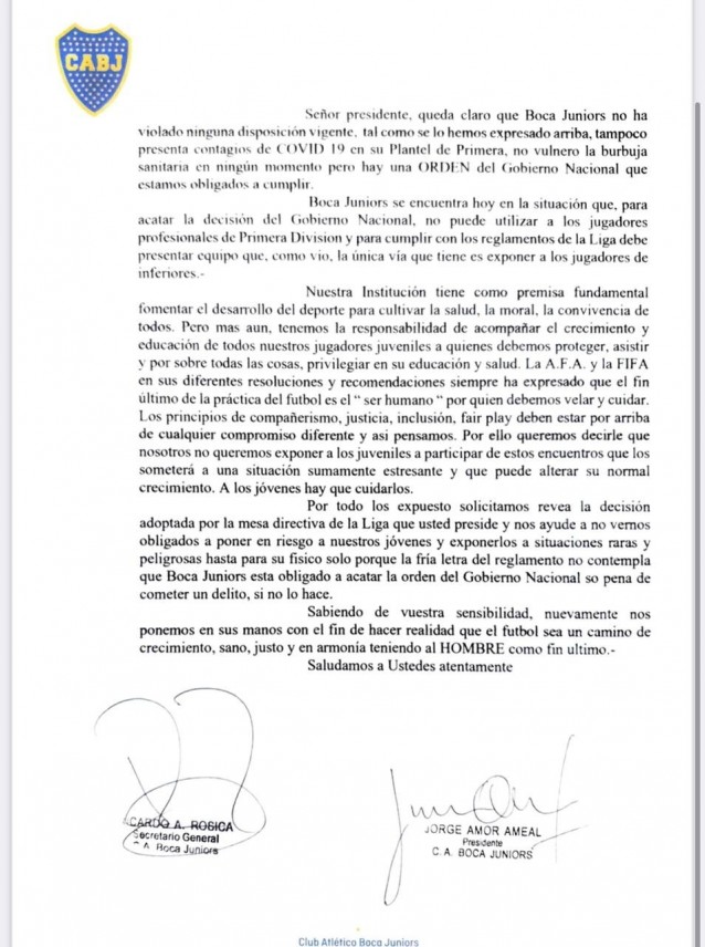 Boca Jrs comunicado