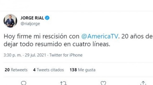 Jorge Rial América tuit