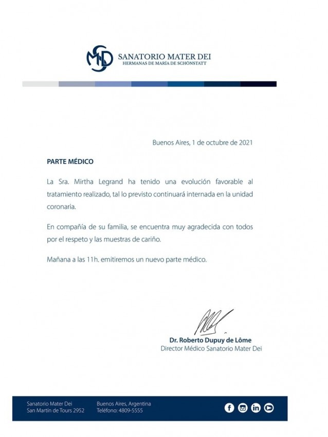 MIrtha Legrand parte medico