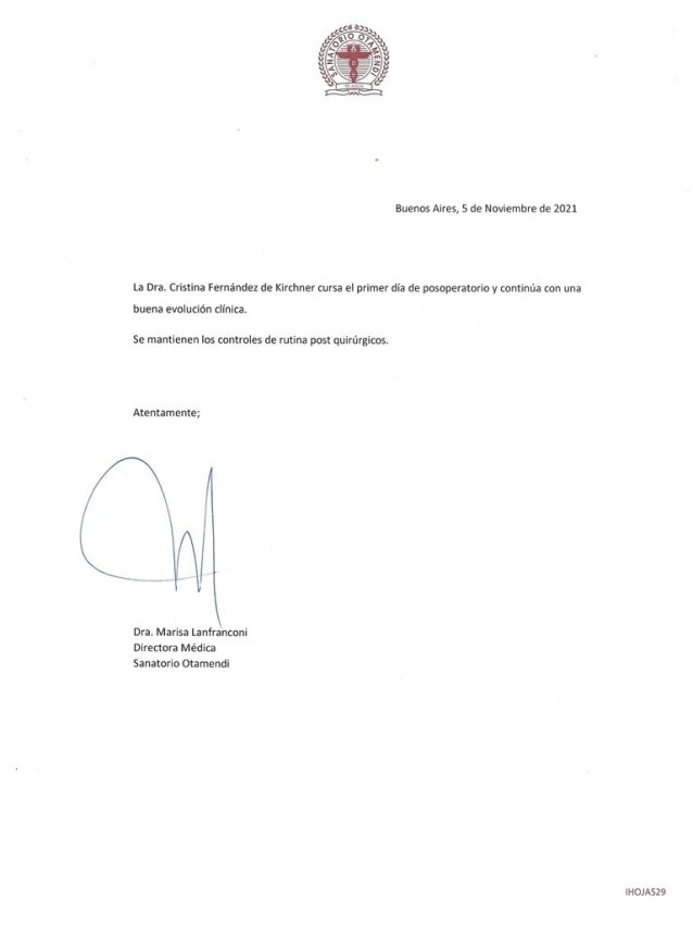 parte medico cristina krichner