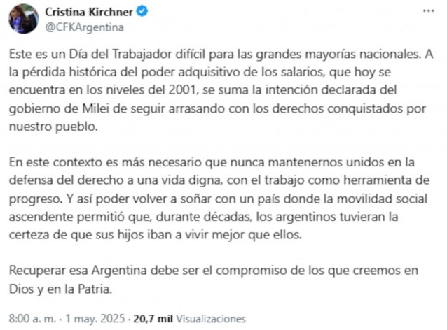 mensaje cristina kirchner